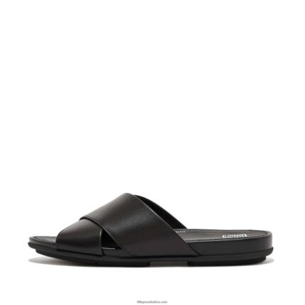 Women GRACIE Leather Cross Slides Fitflop 882F191 All Black