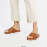 Women GRACIE Leather Cross Slides Fitflop 882F192 Light Tan - Image 2