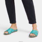 Women GRACIE Leather Cross Slides Fitflop 882F193 Tahiti Blue - Image 2