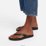 Women GRACIE Leather Flip Flops Fitflop 882F9 All Black - Image 2