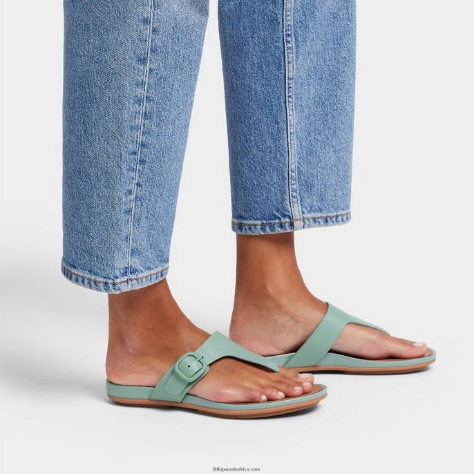 Women GRACIE Matt-Buckle Leather Toe-Post Sandals Fitflop 882F75 Cool Blue - Image 2
