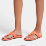 Women GRACIE Matt-Buckle Leather Toe-Post Sandals Fitflop 882F76 Sunshine Coral - Image 2