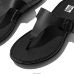 Women GRACIE Matt-Buckle Leather Toe-Post Sandals Fitflop 882F77 All Black - Image 4