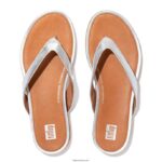Women GRACIE Metallic Leather Flip Flops Fitflop 882F11 Silver - Image 3