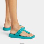 Women IQUSHION Adjustable Buckle Flip Flops Fitflop 882F6 Tahiti Blue - Image 2