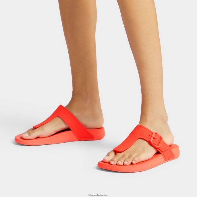 Women IQUSHION Adjustable Buckle Flip Flops Fitflop 882F7 Neon Orange - Image 2