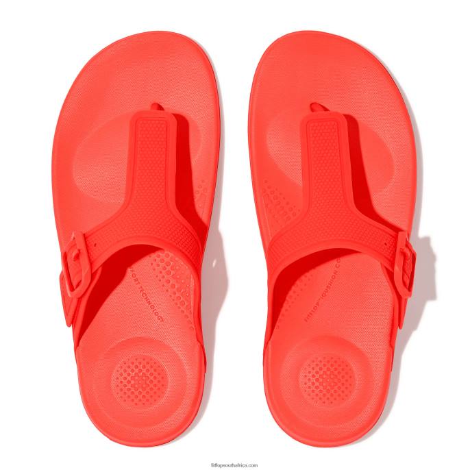 Women IQUSHION Adjustable Buckle Flip Flops Fitflop 882F7 Neon Orange - Image 3