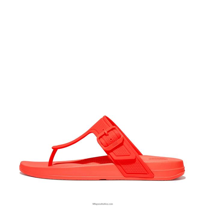 Women IQUSHION Adjustable Buckle Flip Flops Fitflop 882F7 Neon Orange - Image 1