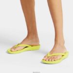 Women IQUSHION Ergonomic Flip Flops Fitflop 882F19 Electric Yellow - Image 2