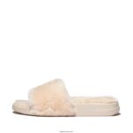 Women IQUSHION Shearling Slides Fitflop 882F197 Ivory