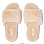 Women IQUSHION Shearling Slides Fitflop 882F197 Ivory - Image 3