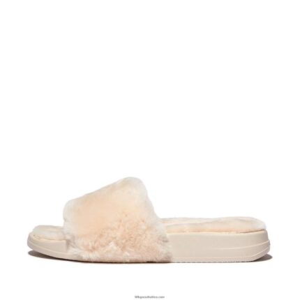 Women IQUSHION Shearling Slides Fitflop 882F197 Ivory