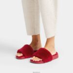 Women IQUSHION Shearling Slides Fitflop 882F316 Rich Red - Image 2
