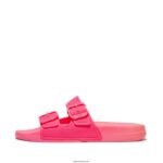 Women IQUSHION Two-Bar Buckle Slides Fitflop 882F89 Pop Pink