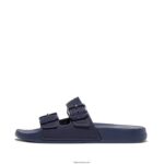 Women IQUSHION Two-Bar Buckle Slides Fitflop 882F90 Midnight Navy