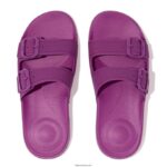 Women IQUSHION Two-Bar Buckle Slides Fitflop 882F91 Miami Violet - Image 3