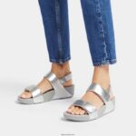 Women LULU Adjustable Leather Sandals Fitflop 882F54 Silver - Image 2