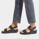Women LULU Adjustable Leather Sandals Fitflop 882F55 All Black - Image 2