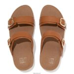 Women LULU Adjustable Leather Slides Fitflop 882F100 Light Tan - Image 3