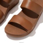 Women LULU Adjustable Leather Slides Fitflop 882F105 Light Tan - Image 4