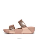 Women LULU Adjustable Leather Slides Fitflop 882F106 Rose Gold