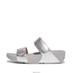 Women LULU Adjustable Leather Slides Fitflop 882F124 Silver