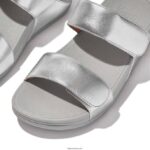 Women LULU Adjustable Leather Slides Fitflop 882F124 Silver - Image 4