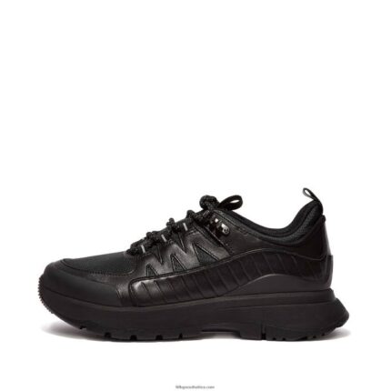Women NEO-D-HYKER Leather-Mix Walking Trainers Fitflop 882F260 All Black