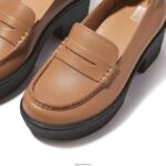 Women PILAR Leather Platform Loafers Fitflop 882F157 Latte Tan - Image 4