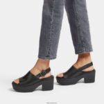 Women PILAR Leather Platform Sandals Fitflop 882F58 All Black - Image 2