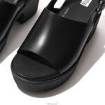 Women PILAR Leather Platform Sandals Fitflop 882F58 All Black - Image 4