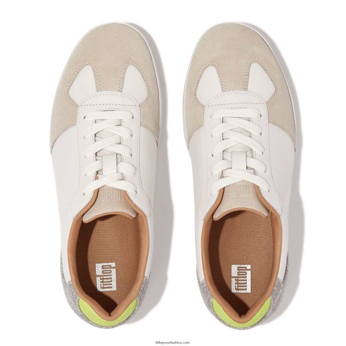 Women RALLY Leather/Felt Panel Trainers Fitflop 882F231 Urban White/Grey - Image 4
