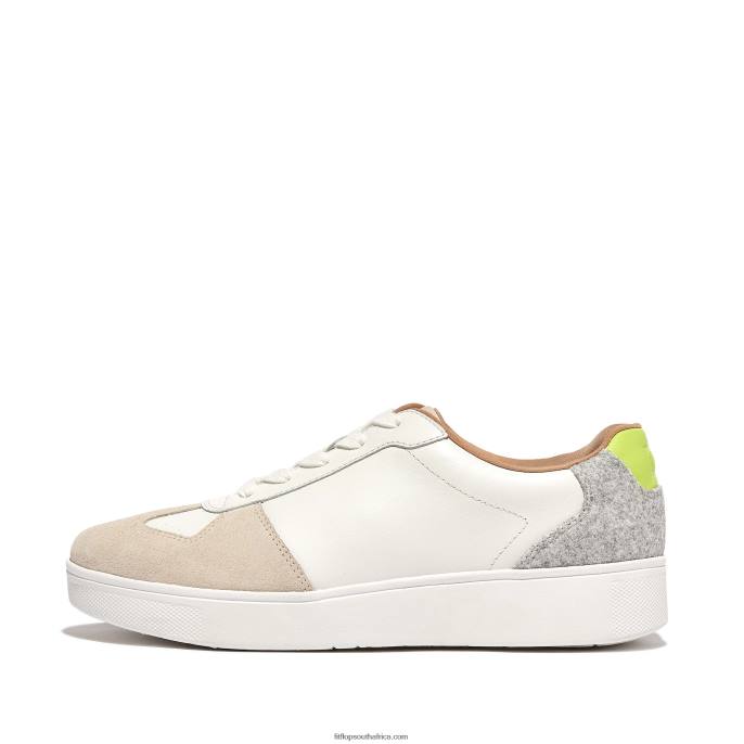 Women RALLY Leather/Felt Panel Trainers Fitflop 882F231 Urban White/Grey - Image 1