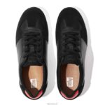 Women RALLY Leather/Felt Panel Trainers Fitflop 882F233 Black/Orange - Image 3