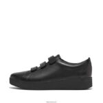 Women RALLY Leather Strap Trainers Fitflop 882F264 All Black