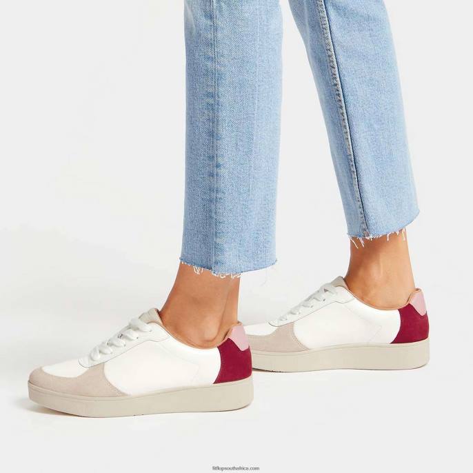 Women RALLY Leather/Suede Panel Trainers Fitflop 882F222 White/Rich Red - Image 2