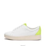 Women RALLY Neon-Pop Leather Trainers Fitflop 882F230 White/Yellow