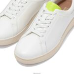 Women RALLY Neon-Pop Leather Trainers Fitflop 882F230 White/Yellow - Image 3