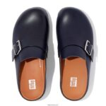 Women SHUV Buckle-Strap Leather Clogs Fitflop 882F334 Midnight Navy - Image 4