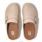 Women SHUV Buckle-Strap Leather Clogs Fitflop 882F336 Stone Beige - Image 3