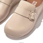 Women SHUV Buckle-Strap Leather Clogs Fitflop 882F336 Stone Beige - Image 4