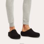 Women SHUV Cushy Felt Clog Slippers Fitflop 882F319 All Black - Image 2