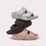 Women SHUV E01 Adjustable Two-Bar Felt Slides Fitflop 882F98 Tiptoe Grey - Image 5