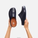 Women SHUV Leather Clogs Fitflop 882F331 Midnight Navy - Image 2