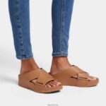 Women SHUV Leather Cross Slides Fitflop 882F166 Latte Tan - Image 2