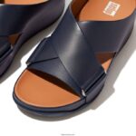 Women SHUV Leather Cross Slides Fitflop 882F167 Midnight Navy - Image 4