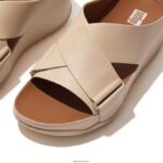 Women SHUV Leather Cross Slides Fitflop 882F168 Stone Beige - Image 4