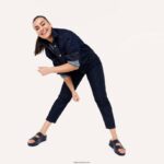 Women SHUV Two-Bar Leather Slides Fitflop 882F186 Midnight Navy - Image 5