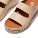 Women SHUV Two-Bar Leather Slides Fitflop 882F187 Stone Beige - Image 4